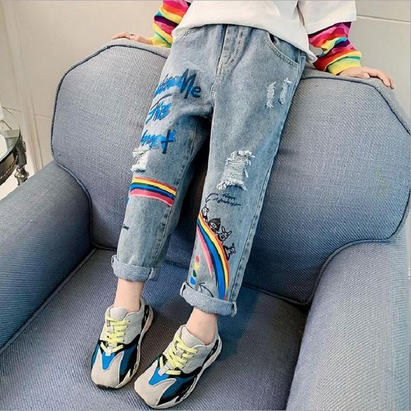 jeans autumn rainbow print kids girls spring letter hole for children's clothing 4-14 ages, Blue
jeans autumn rainbow print kids girls spring letter hole for children's clothing 4-14 ages, Blue