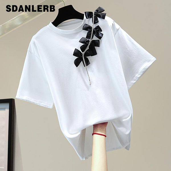women's t-shirt women tshirts 2021 summer loose slimming fashion cool contrast color diamond bow casual short sleeve pullover, White
women's t-shirt women tshirts 2021 summer loose slimming fashion cool contrast color diamond bow casual short sleeve pullover, White