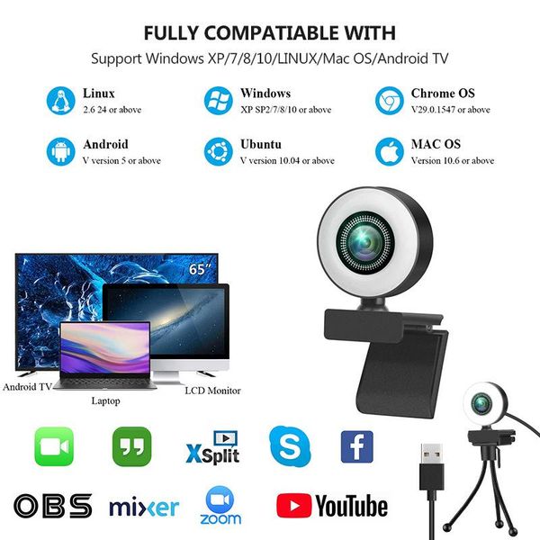 webcams 2021 4k 2k full hd web camera fill light webcam with microphone for pc desklap1080p cam conference system
webcams 2021 4k 2k full hd web camera fill light webcam with microphone for pc desklap1080p cam conference system