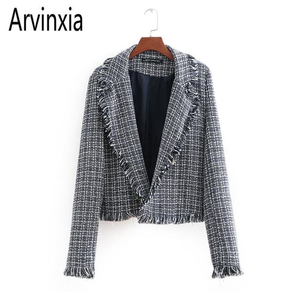 women's suits & blazers arvinxia casual plaid tweed woman chic autumn elegant open front women coat loose high waist lady outware jacke, White;black
women's suits & blazers arvinxia casual plaid tweed woman chic autumn elegant open front women coat loose high waist lady outware jacke, White;black