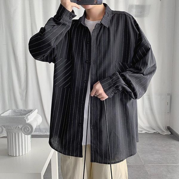men's casual shirts striped black white harajuku men long sleeve shirt streetwear man oversized blouse for male, White;black
men's casual shirts striped black white harajuku men long sleeve shirt streetwear man oversized blouse for male, White;black
