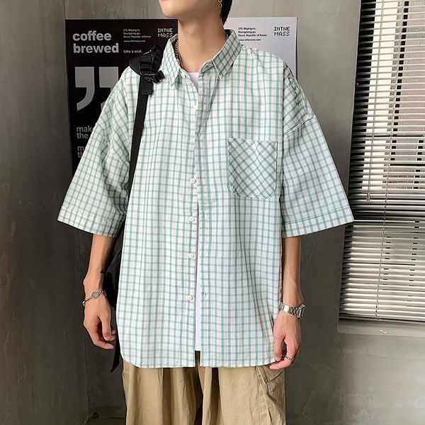 summer plaid shirt men korean fashion loose business casual shirt men harajuku streetwear retro tooling short sleeve, White;black
summer plaid shirt men korean fashion loose business casual shirt men harajuku streetwear retro tooling short sleeve, White;black