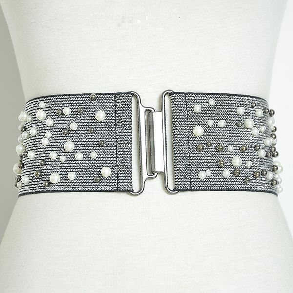 new pearl inlaid elastic belt with wide buckle for women's fashionable and versatile waist cover, Black;brown
new pearl inlaid elastic belt with wide buckle for women's fashionable and versatile waist cover, Black;brown