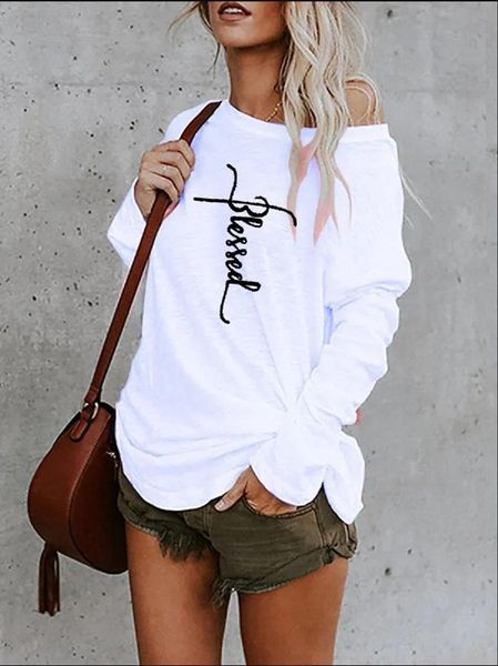 women's t-shirt off shoulder spring autumn letter print women plus size loose tshirt long sleeve thin casual o-neck female pullovers, White
women's t-shirt off shoulder spring autumn letter print women plus size loose tshirt long sleeve thin casual o-neck female pullovers, White