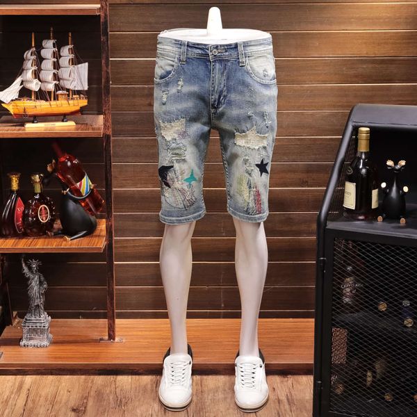 summer thin style embroidered denim shorts men's personality fashion brand capris casual straight slim pants, Blue
summer thin style embroidered denim shorts men's personality fashion brand capris casual straight slim pants, Blue