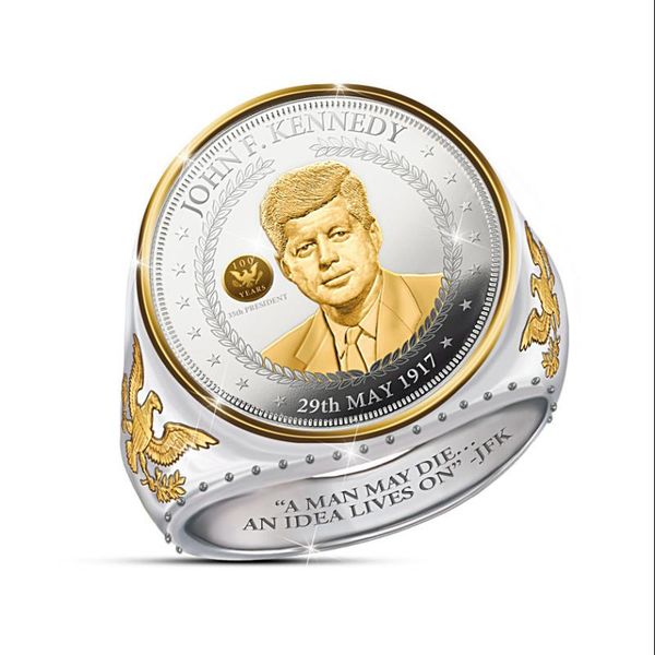 cluster rings pofunuo punk trendy two-tone ring for men american celebrity president avatar kennedy 100th anniversary silver coin jewelry, Golden;silver
cluster rings pofunuo punk trendy two-tone ring for men american celebrity president avatar kennedy 100th anniversary silver coin jewelry, Golden;silver