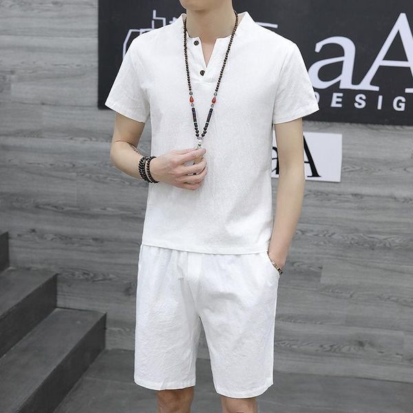 men's tracksuits cotton and linen solid color summer suit 2021 loose short-sleeved t-shirt + cropped pants fashion breathable clothing, Gray
men's tracksuits cotton and linen solid color summer suit 2021 loose short-sleeved t-shirt + cropped pants fashion breathable clothing, Gray