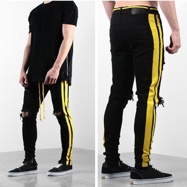 kenntrice mens skinny jeans side yellow stripped streetwear black denim pants ripped jeans for men, Blue
kenntrice mens skinny jeans side yellow stripped streetwear black denim pants ripped jeans for men, Blue