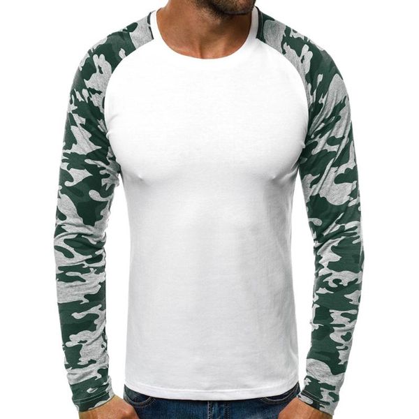 men's t-shirts fashion casual slim camouflage patchwork long sleeve t shirt blouse man discount high quality, White;black