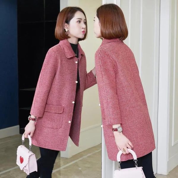 women's wool & blends thousand birds plaid woolen coat women's mid-length 2021 spring and autumn korean doll collar, Black
women's wool & blends thousand birds plaid woolen coat women's mid-length 2021 spring and autumn korean doll collar, Black