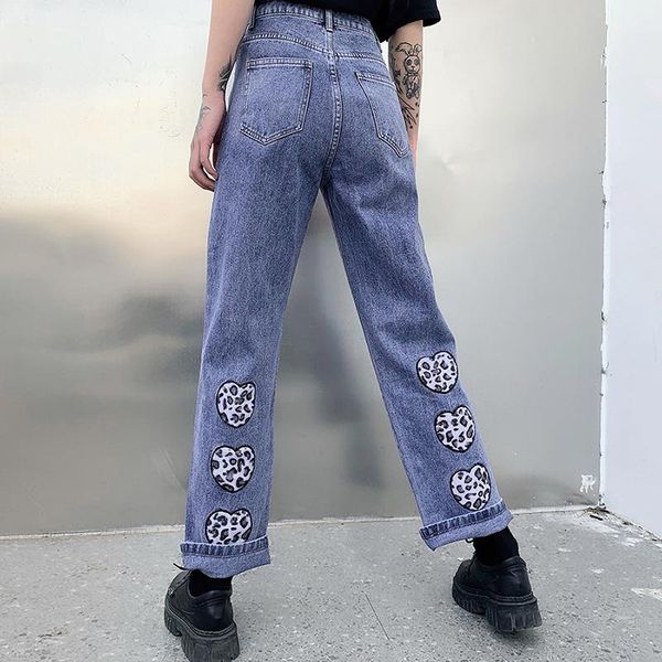 women's jeans high waist casual wild stylish back leopard heart pattern straight pants women ladies daily trendy bottoms trousers, Blue
women's jeans high waist casual wild stylish back leopard heart pattern straight pants women ladies daily trendy bottoms trousers, Blue