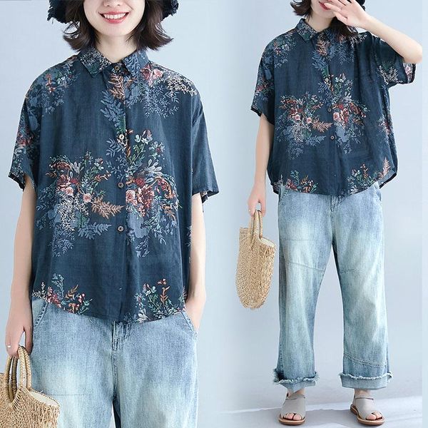 women's blouses & shirts ethnic femme linen summer turn down collar loose casual short sleeved retro irregular floral shirt women clot, White
women's blouses & shirts ethnic femme linen summer turn down collar loose casual short sleeved retro irregular floral shirt women clot, White