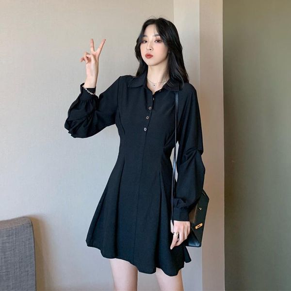 casual dresses coigarsam full sleeve women dress spring solid high waist black 36790, Black;gray
