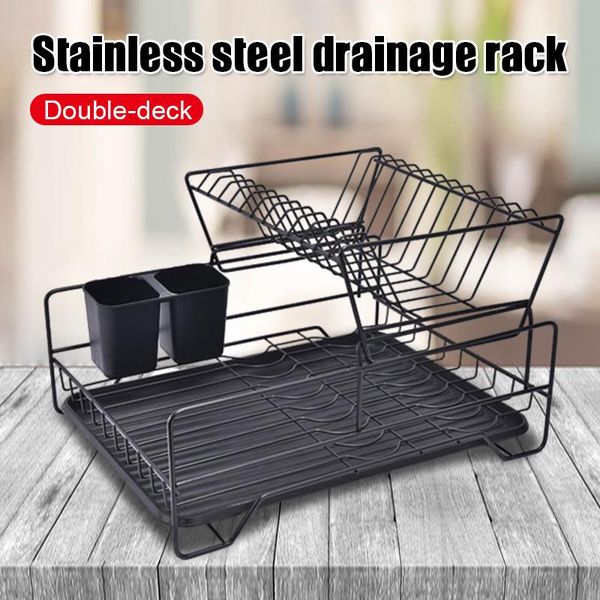 hooks & rails double rows stainless steel dishes drying rack with drain board for kitchen counter utensil holder drop
hooks & rails double rows stainless steel dishes drying rack with drain board for kitchen counter utensil holder drop