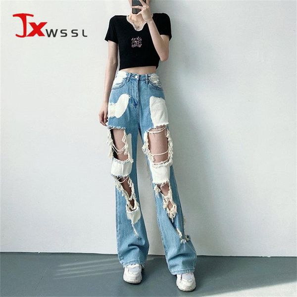 women's jeans loose hole denim pants women summer high waist micro flared fashion female casual streetwear ms trousers, Blue
women's jeans loose hole denim pants women summer high waist micro flared fashion female casual streetwear ms trousers, Blue
