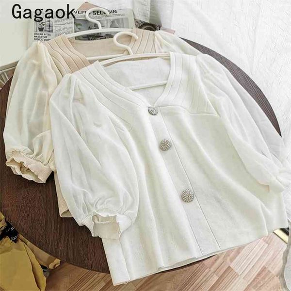 office lady women knitted sweater spring autumn v-neck puff sleeve button patchwork slim chic wild pullover 210531, White;black
office lady women knitted sweater spring autumn v-neck puff sleeve button patchwork slim chic wild pullover 210531, White;black
