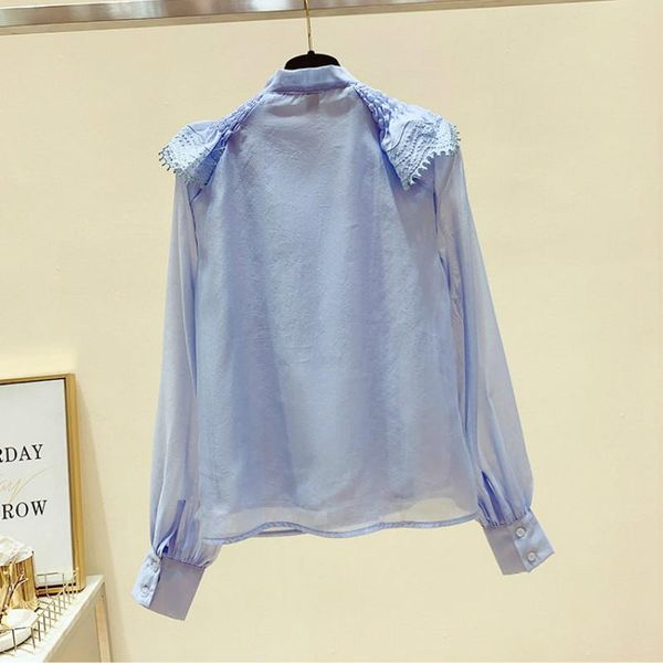women's blouses & shirts 2021 spring autumn bow collar elegant shirt blue chiffon blouse girls ladies long sleeve blusas, White
women's blouses & shirts 2021 spring autumn bow collar elegant shirt blue chiffon blouse girls ladies long sleeve blusas, White