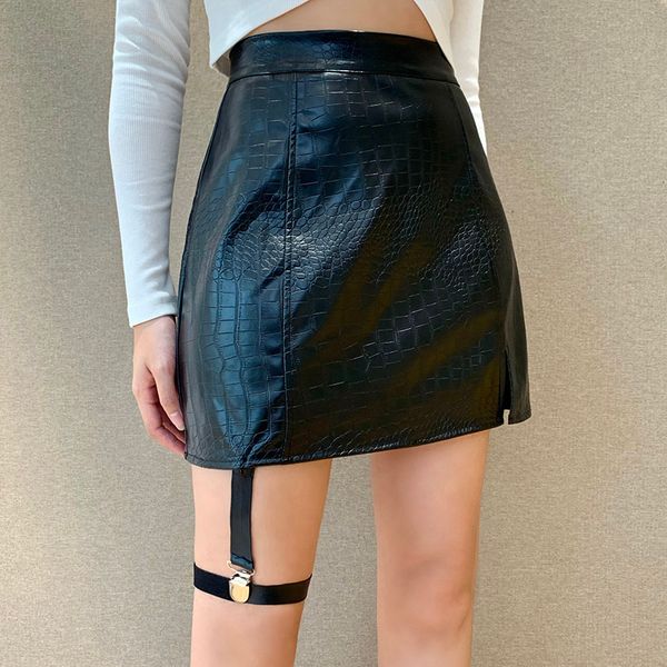 gothic black faux leather skirts women high waisted mini skirt with leg strap fashion pu a-line pencil skirts club wear
gothic black faux leather skirts women high waisted mini skirt with leg strap fashion pu a-line pencil skirts club wear