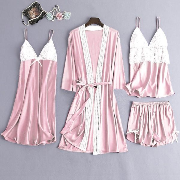 four pieces pajamas sets women's nightwear splicing solid elegant summer pajamas sets fashion pizama damska sexowna #30, Black;red
four pieces pajamas sets women's nightwear splicing solid elegant summer pajamas sets fashion pizama damska sexowna #30, Black;red