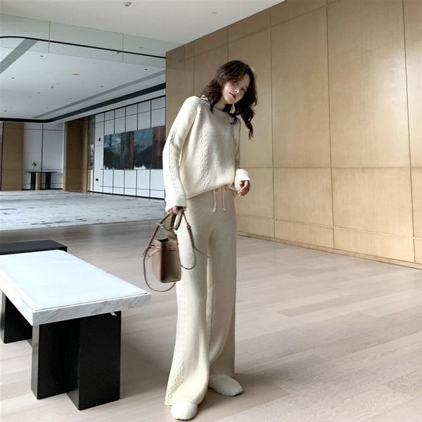 women's two piece pants 2021 autumn winter women casual set female stand collar pullover high waist knit wide leg pant suit lady loose, White
women's two piece pants 2021 autumn winter women casual set female stand collar pullover high waist knit wide leg pant suit lady loose, White