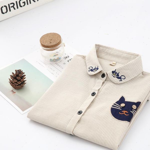 2021 autumn women shirts blouses embroidery cat long sleeve shirt striped camisas femininas fashion office work wear ladies, White
2021 autumn women shirts blouses embroidery cat long sleeve shirt striped camisas femininas fashion office work wear ladies, White