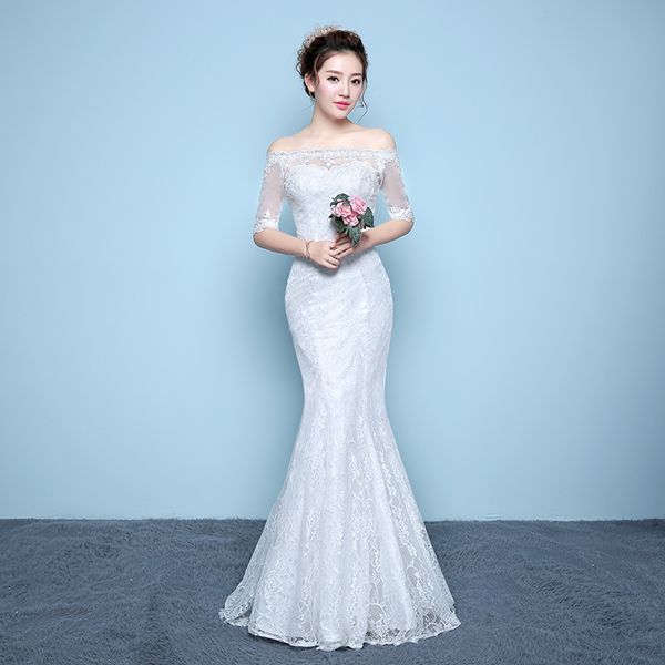 mermeid wedding dress o neckline half long sleeves floor length bridal dresses lace-up bridal gown wedding accessories, White
mermeid wedding dress o neckline half long sleeves floor length bridal dresses lace-up bridal gown wedding accessories, White