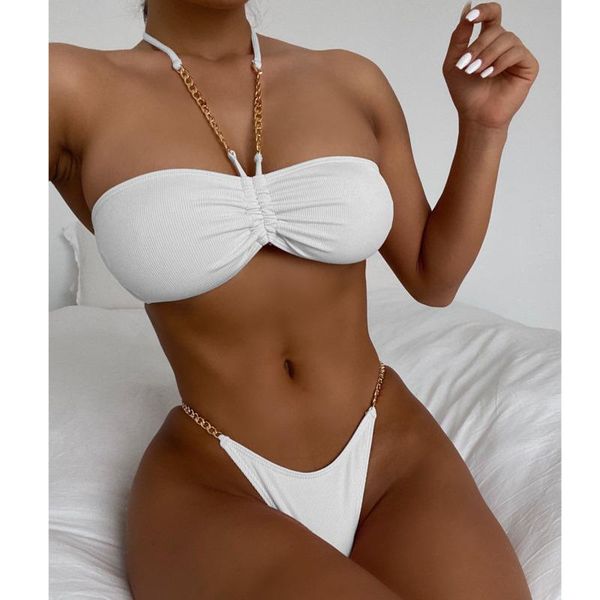 women's swimwear bikini 2021 woman summer stromg metal chain halter off shouler thong 2 piece swimsuit beach bathing suit, White;black
women's swimwear bikini 2021 woman summer stromg metal chain halter off shouler thong 2 piece swimsuit beach bathing suit, White;black