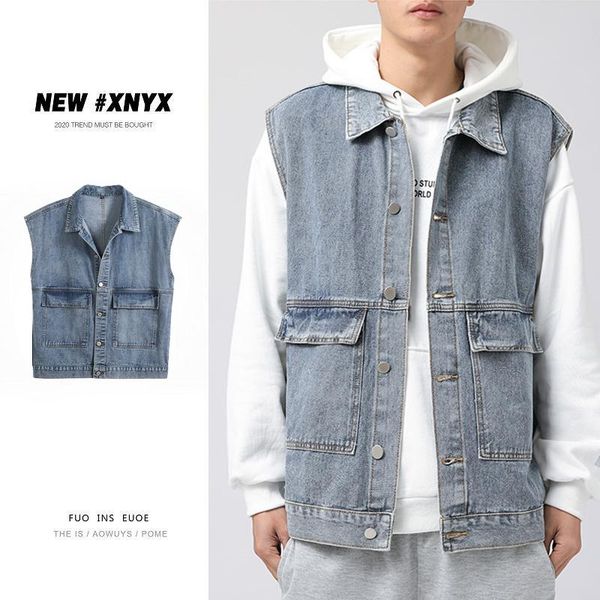 men's vests denim vest cotton sleeveless punk blue jackets casual fishing waistcoat with multi pockets outdoors male summer coats, Black;white
men's vests denim vest cotton sleeveless punk blue jackets casual fishing waistcoat with multi pockets outdoors male summer coats, Black;white