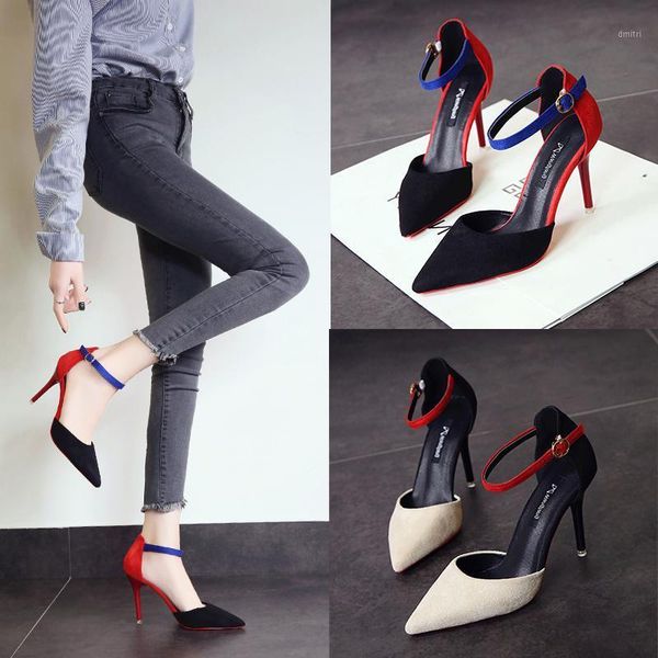 dress shoes one-word buckle women's summer fashion trend pointed stiletto high heels color matching, Black
dress shoes one-word buckle women's summer fashion trend pointed stiletto high heels color matching, Black