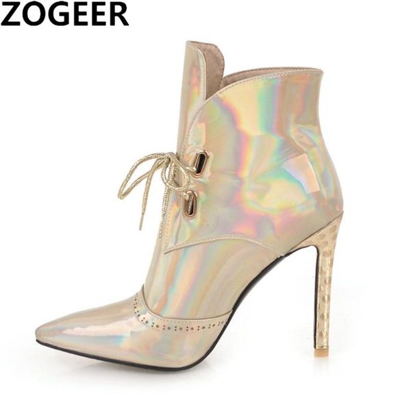 boots sliver gold mirror ankle for women pointed toe high heel fashion lace-up short stiletto female, Black
boots sliver gold mirror ankle for women pointed toe high heel fashion lace-up short stiletto female, Black