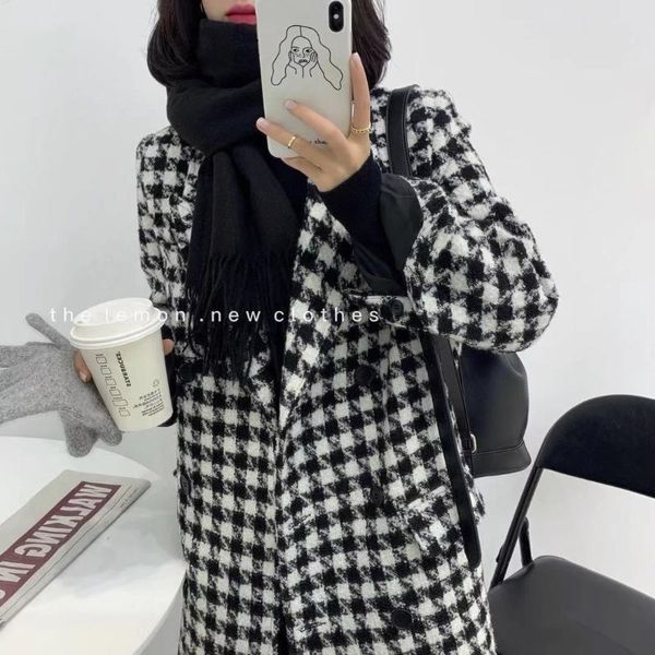 women's wool & blends row button medium long thousand bird check coat thickened cotton black and white matching tweed women
women's wool & blends row button medium long thousand bird check coat thickened cotton black and white matching tweed women