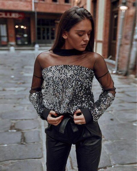 hirigin crop women 2021 new fashion mesh pathckwork long sleeve sequined blouse women night party clothing club wear, White
hirigin crop women 2021 new fashion mesh pathckwork long sleeve sequined blouse women night party clothing club wear, White