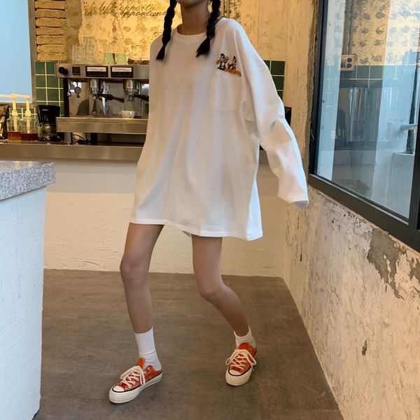 2021 new autumn loose versatile mid-length pocket embroidered long-sleeved t-shirt college style simple and fashionable 8y3e, White
2021 new autumn loose versatile mid-length pocket embroidered long-sleeved t-shirt college style simple and fashionable 8y3e, White
