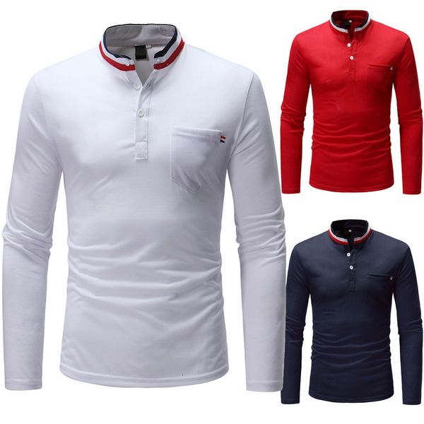 new tricolor striped men's slim long sleeve solid collar t-shirt t10, White;black 
new tricolor striped men's slim long sleeve solid collar t-shirt t10, White;black