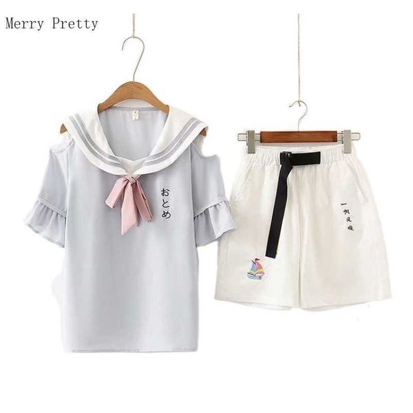 women casual short sets sailor collar off shoulder blouse and hight waist cotton shorts with sashes summer clothing set 210526, White
women casual short sets sailor collar off shoulder blouse and hight waist cotton shorts with sashes summer clothing set 210526, White