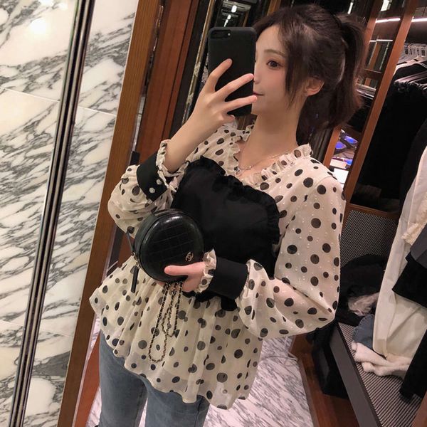 long sleeve chiffon female super fairy careful machine v-neck skirt shirt, White
long sleeve chiffon female super fairy careful machine v-neck skirt shirt, White