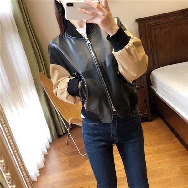 contrasting women jacket color washed leather short jacket women's autumn new color blocking short slim leather, Black;brown
contrasting women jacket color washed leather short jacket women's autumn new color blocking short slim leather, Black;brown