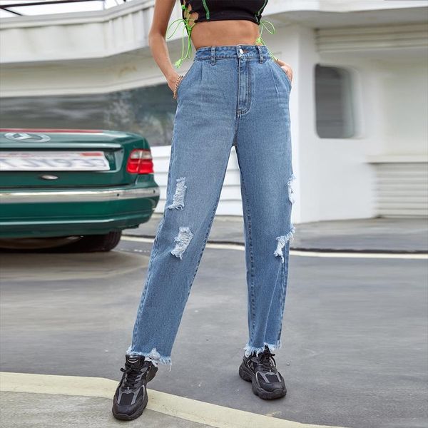women's jeans fashion simple ripped denim trousers street style loose wide leg pants women high waist casual straight, Blue
women's jeans fashion simple ripped denim trousers street style loose wide leg pants women high waist casual straight, Blue