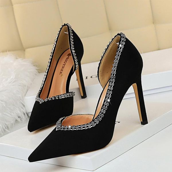 dress shoes european style fashion banquet super high heel suede shallow mouth v-shaped rhinestone side hollow women's, Black
dress shoes european style fashion banquet super high heel suede shallow mouth v-shaped rhinestone side hollow women's, Black