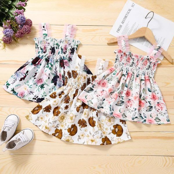 clothing sets lovely kid baby girls dress summer floral printed princess sleeveless fashion toddler girl casual a-line, White