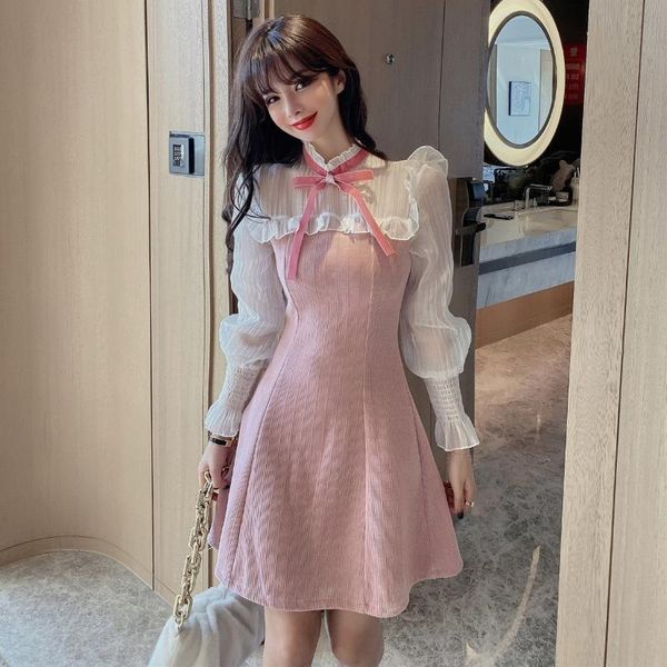 casual dresses 2021 sweet autumn winter french stand collar bow mesh splicing slim waist long sleeve dress pink, Black;gray
casual dresses 2021 sweet autumn winter french stand collar bow mesh splicing slim waist long sleeve dress pink, Black;gray