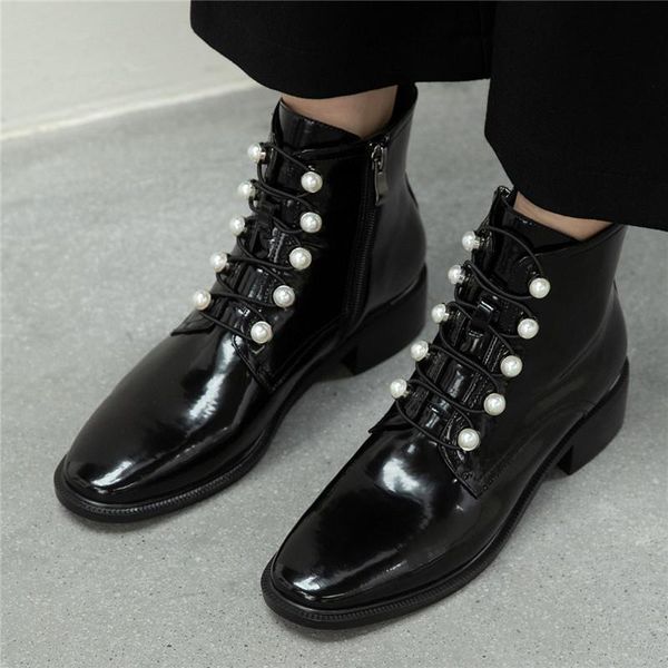 boots women cow leather round toe cross tied pearl decor designer ankle handmade genuine british style, Black
boots women cow leather round toe cross tied pearl decor designer ankle handmade genuine british style, Black