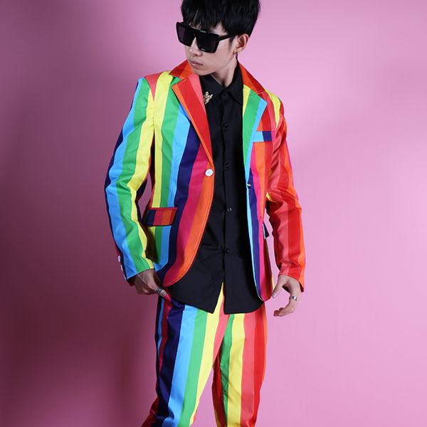 irregularity colorful stripe mens suit fashion slim blazers pants set tide male singer dancer host nightclub costume stage wear, Black;red
irregularity colorful stripe mens suit fashion slim blazers pants set tide male singer dancer host nightclub costume stage wear, Black;red