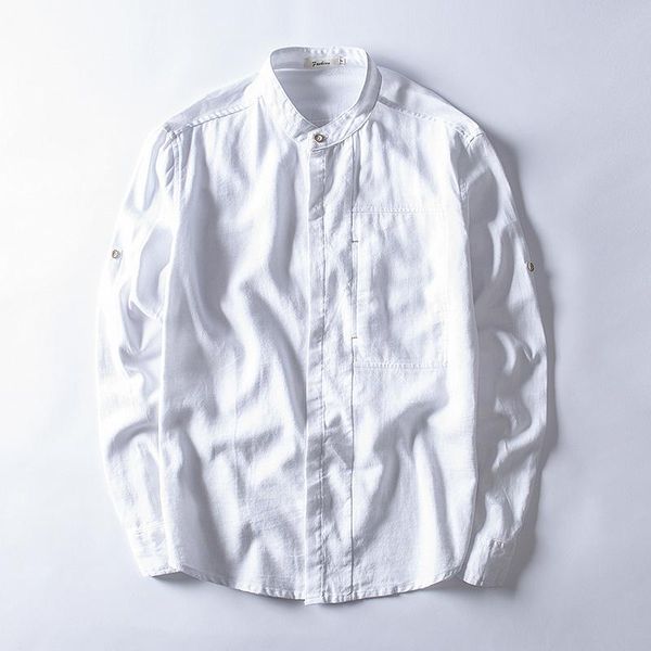 men's casual shirts stand collar long sleeve shirt with pocket white khaki green blue japan style men spring cotton linen, White;black
men's casual shirts stand collar long sleeve shirt with pocket white khaki green blue japan style men spring cotton linen, White;black