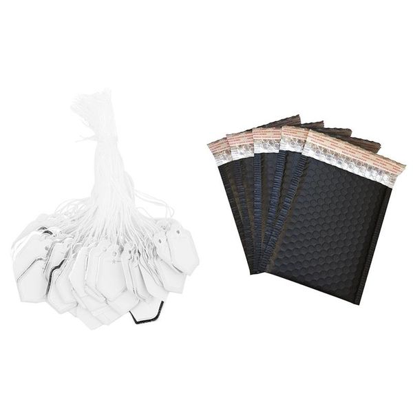 gift wrap 500pcs price tags with strings hanging rings- white and silver & 60pcs 150 x 180mm matte black bubble envelopes bags
gift wrap 500pcs price tags with strings hanging rings- white and silver & 60pcs 150 x 180mm matte black bubble envelopes bags