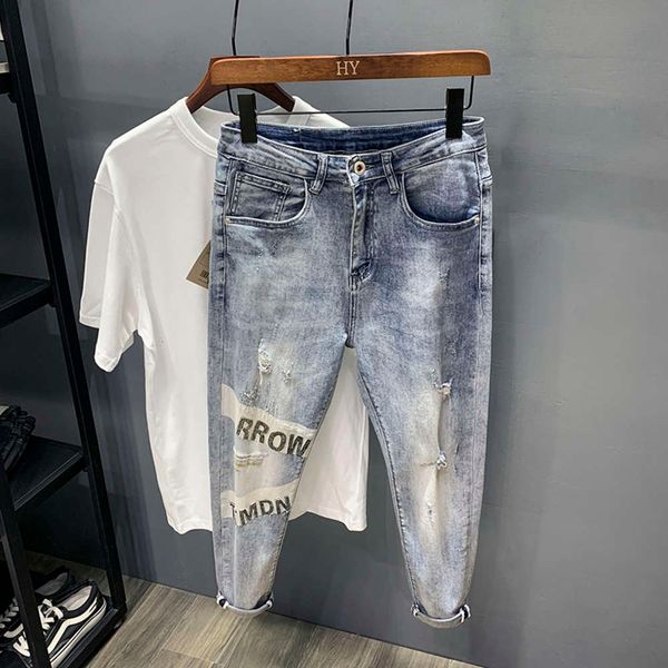 summer korean men's jeans capris spring hole beggars pants embroidery fashion brand ruffian handsome small feet harem pants thin, Blue
summer korean men's jeans capris spring hole beggars pants embroidery fashion brand ruffian handsome small feet harem pants thin, Blue