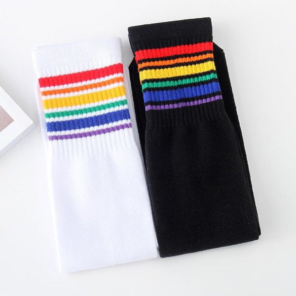 socks girls kids boys stripes cotton sports school white knee high skate children baby long tube leg warm, Pink;yellow