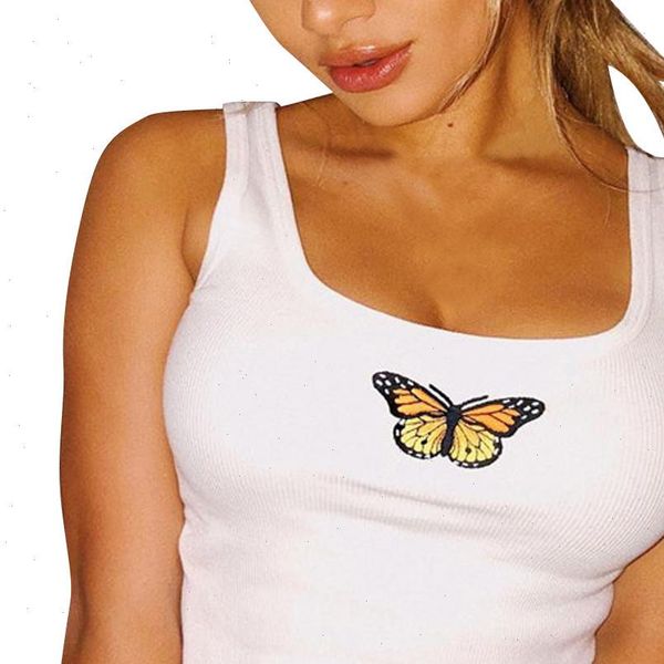 in store butterfly print women summer tank square neck fashion embroidery backless vest crop camisetas, White
in store butterfly print women summer tank square neck fashion embroidery backless vest crop camisetas, White
