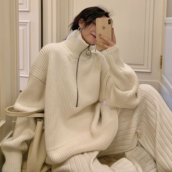 women's sweaters autumn and winter retro lazy zipper high collar warmer leg women's sweater loose knitted jacket tbdz, White;black
women's sweaters autumn and winter retro lazy zipper high collar warmer leg women's sweater loose knitted jacket tbdz, White;black