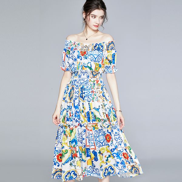 2021 new fashion runway summer women elegant slash neck sleeve elastic waist multicolor flower print vintage midi bmvd, Black;gray
2021 new fashion runway summer women elegant slash neck sleeve elastic waist multicolor flower print vintage midi bmvd, Black;gray